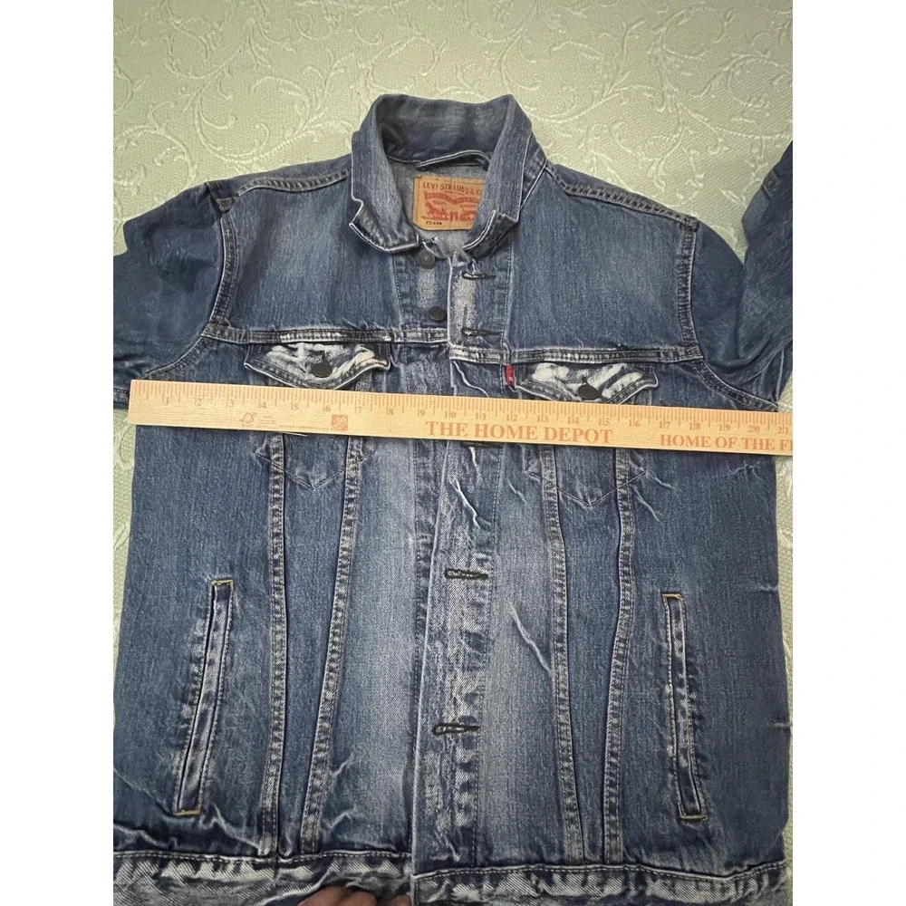 Levi's Jacket Mens Medium Blue‎ Denim Bomber Button Front Pockets Casual 72334